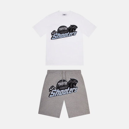 Trapstar Shooters T-Shirt & Shorts Set- White/Grey/Blue