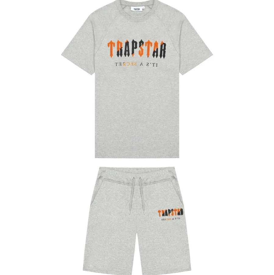 Trapstar Chenille Decoded Shorts Set - Grey/Orange