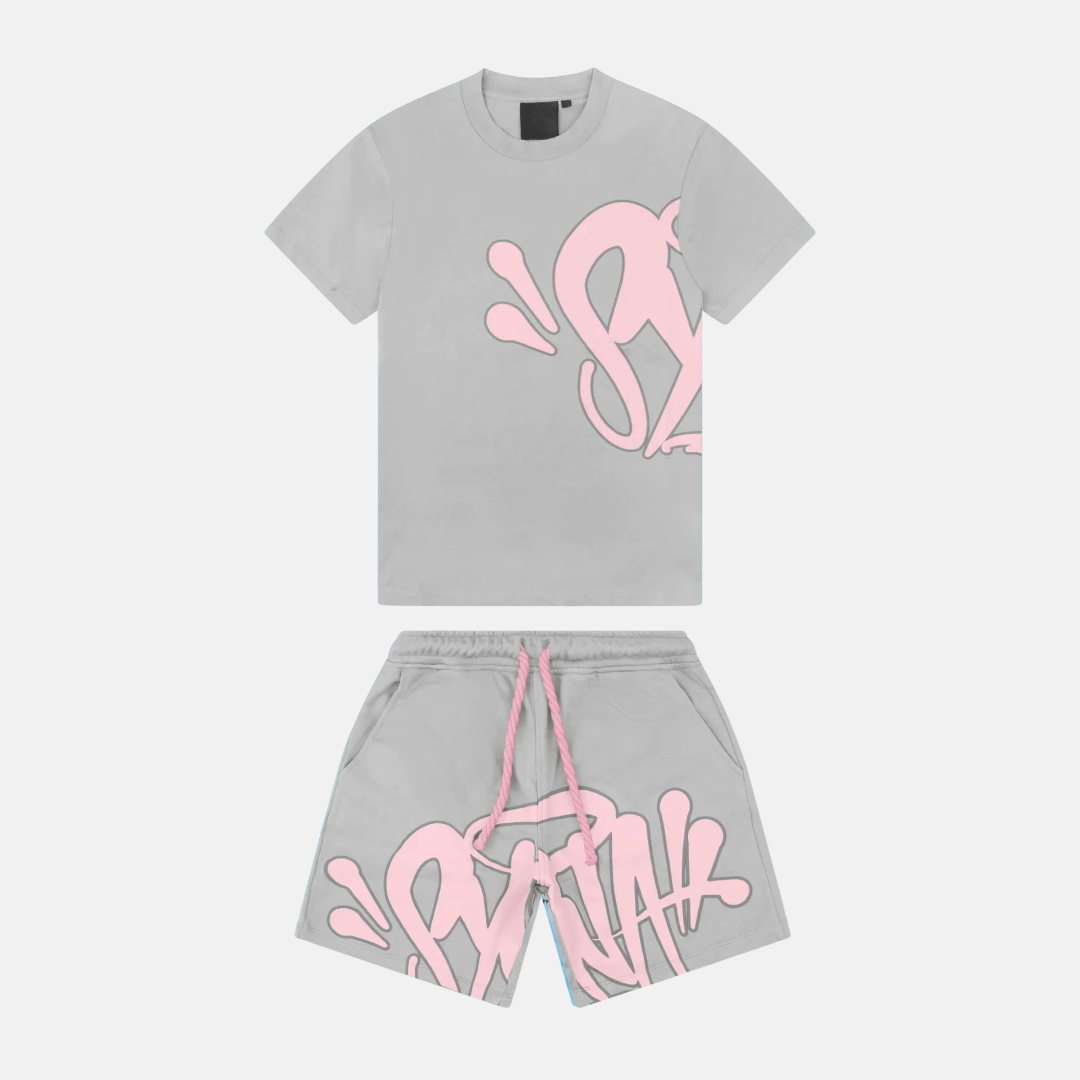 Syna T-shirt & Shorts Logo Set - Grey/Pink