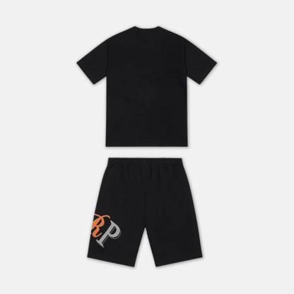 Trapstar Chenille TRP Short Set -  Black/Orange